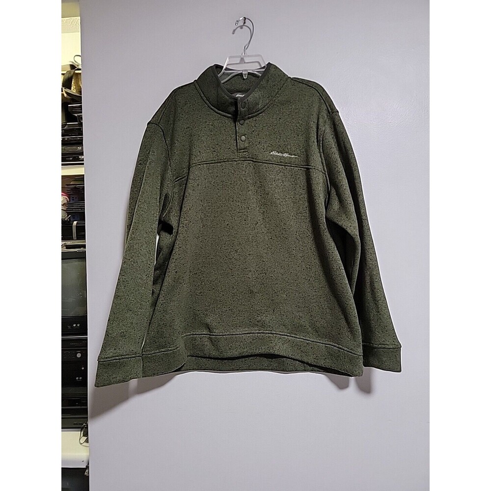 Eddie Bauer Men's Radiator Fleece Snap-Front Mock Pullover Sweater Green XXL